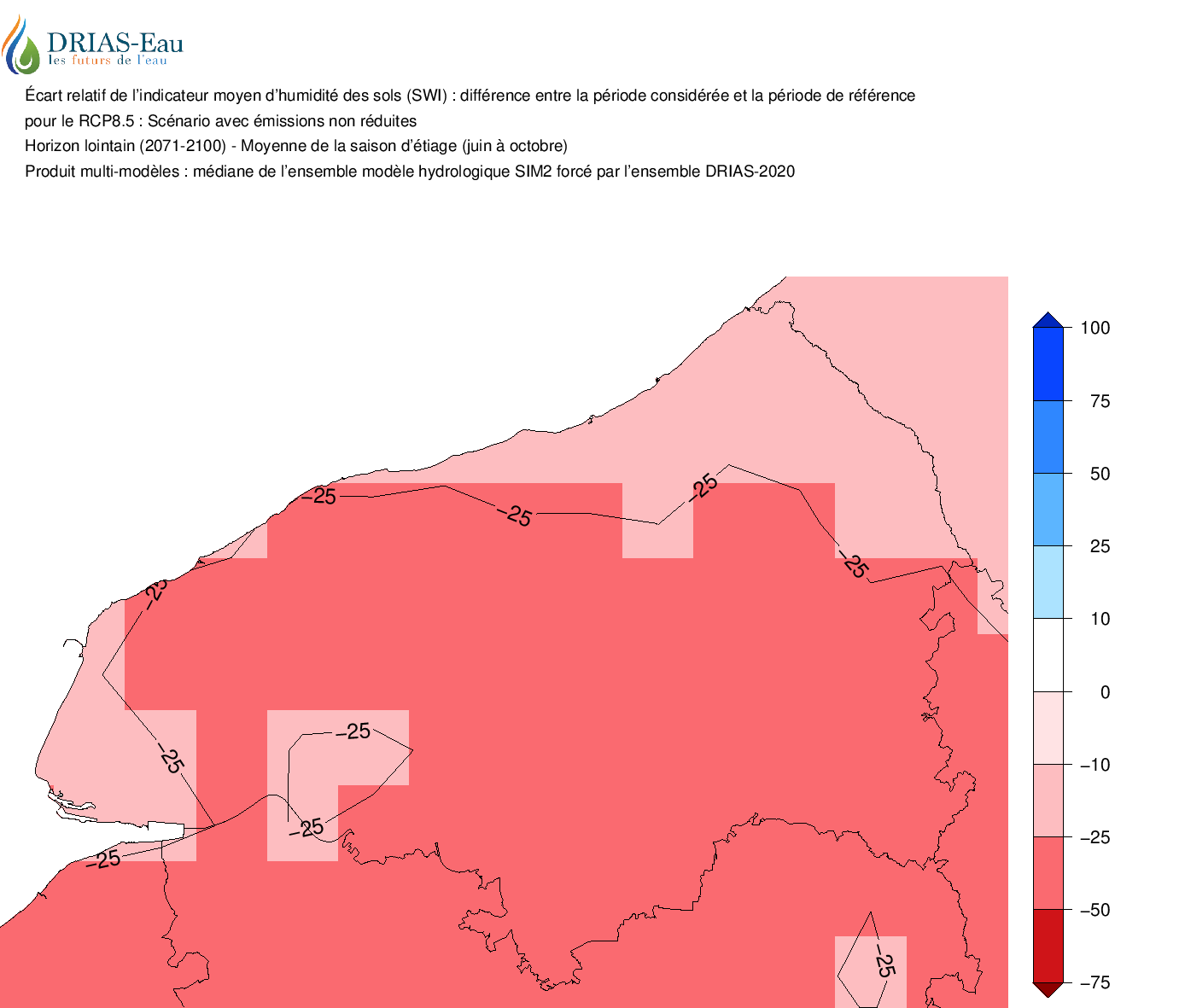 Diminution de 27% de l'humidité des sols en estiage en 2050 - TRACC 2023 : +4°C
